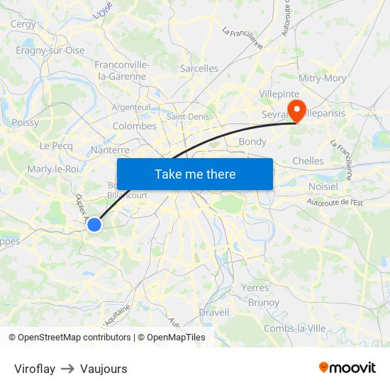 Viroflay to Vaujours map