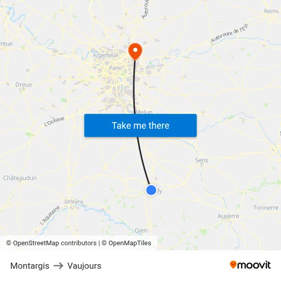 Montargis to Vaujours map