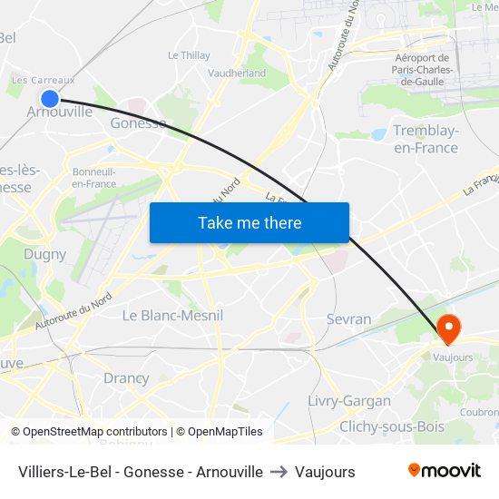 Villiers-Le-Bel - Gonesse - Arnouville to Vaujours map