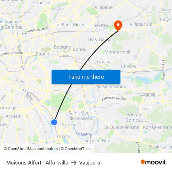 Maisons-Alfort - Alfortville to Vaujours map