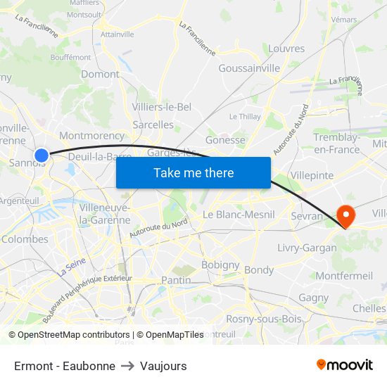 Ermont - Eaubonne to Vaujours map