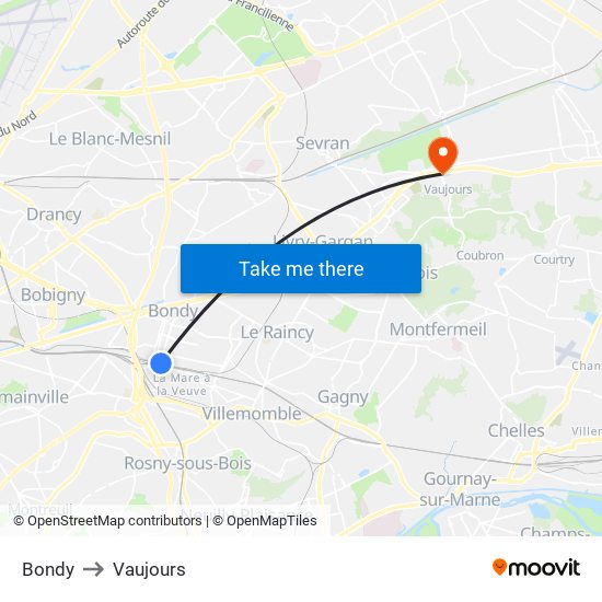 Bondy to Vaujours map