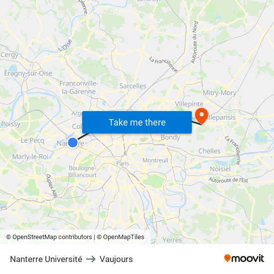 Nanterre Université to Vaujours map