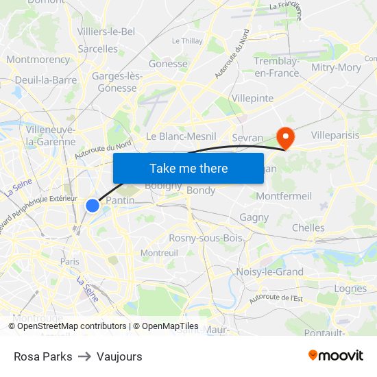Rosa Parks to Vaujours map