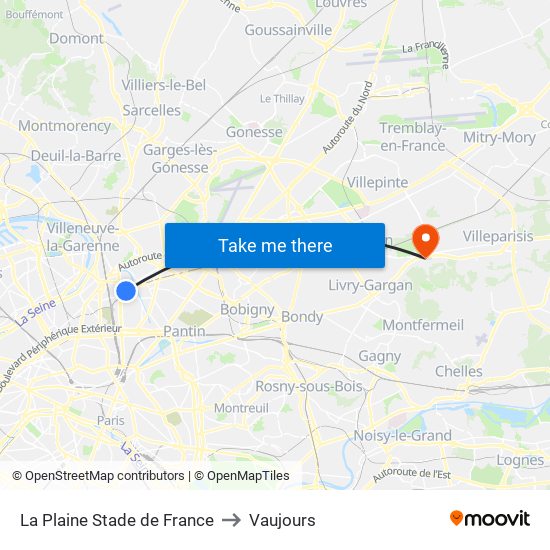 La Plaine Stade de France to Vaujours map