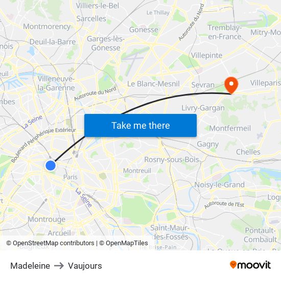 Madeleine to Vaujours map