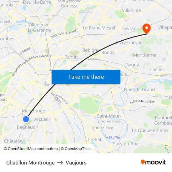 Châtillon-Montrouge to Vaujours map