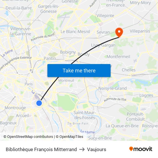 Bibliothèque François Mitterrand to Vaujours map