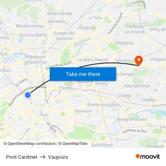 Pont Cardinet to Vaujours map