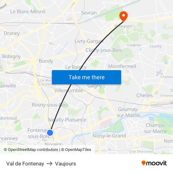 Val de Fontenay to Vaujours map