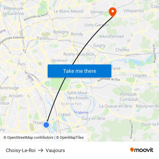 Choisy-Le-Roi to Vaujours map