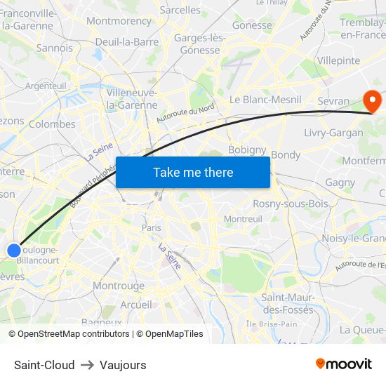 Saint-Cloud to Vaujours map