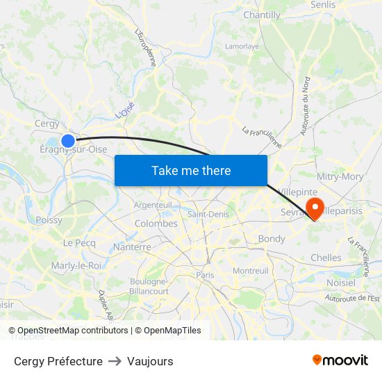 Cergy Préfecture to Vaujours map