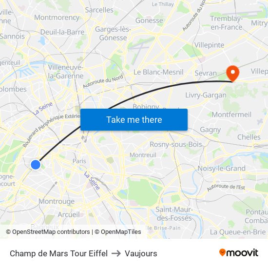 Champ de Mars Tour Eiffel to Vaujours map