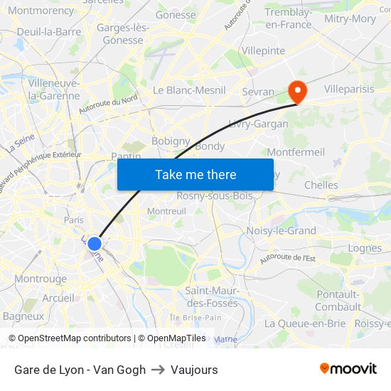 Gare de Lyon - Van Gogh to Vaujours map