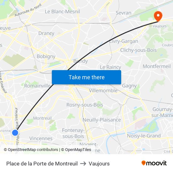 Place de la Porte de Montreuil to Vaujours map