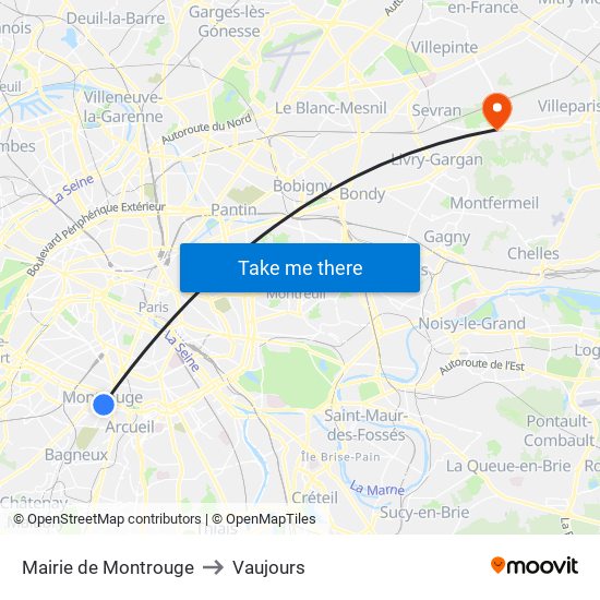 Mairie de Montrouge to Vaujours map