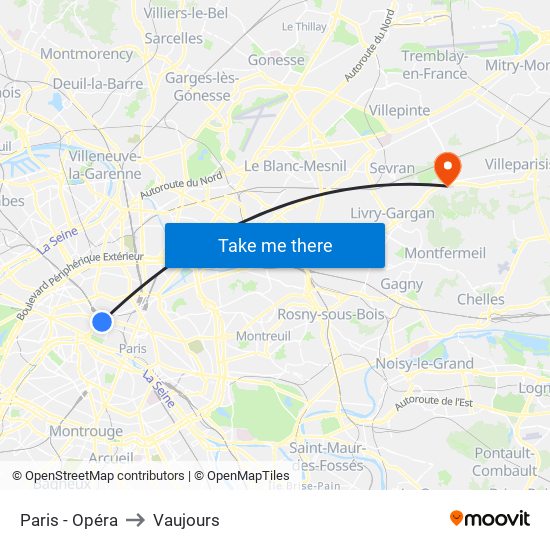 Paris - Opéra to Vaujours map