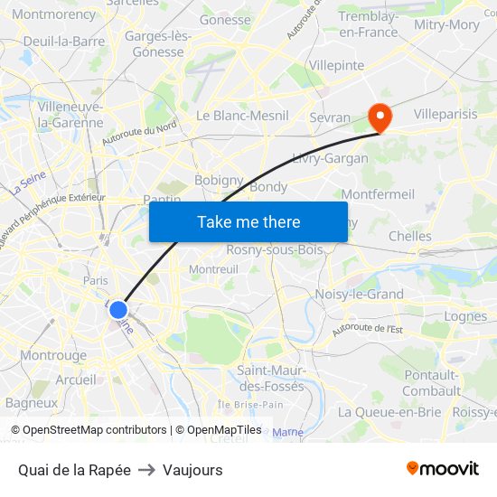Quai de la Rapée to Vaujours map
