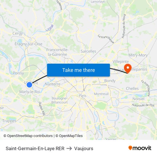 Saint-Germain-En-Laye RER to Vaujours map