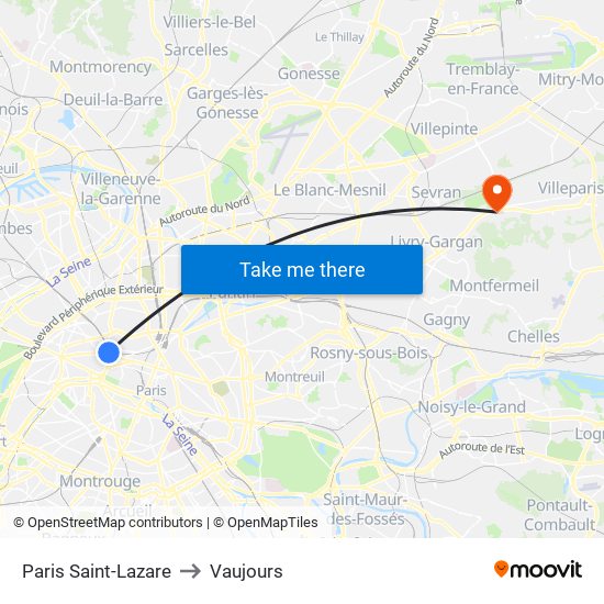 Paris Saint-Lazare to Vaujours map