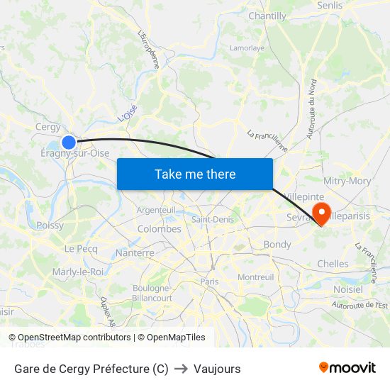 Gare de Cergy Préfecture (C) to Vaujours map