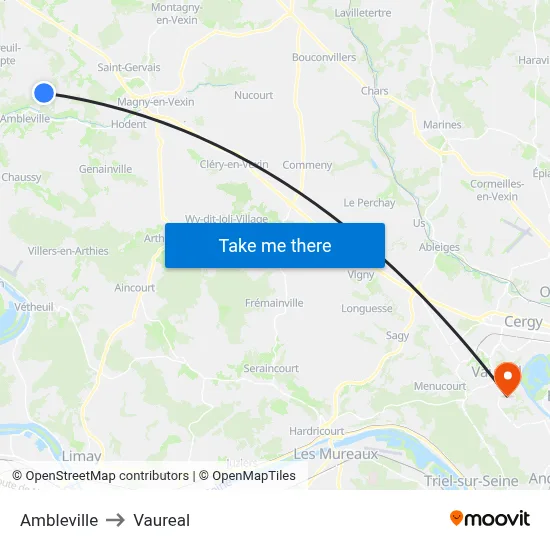 Ambleville to Vaureal map
