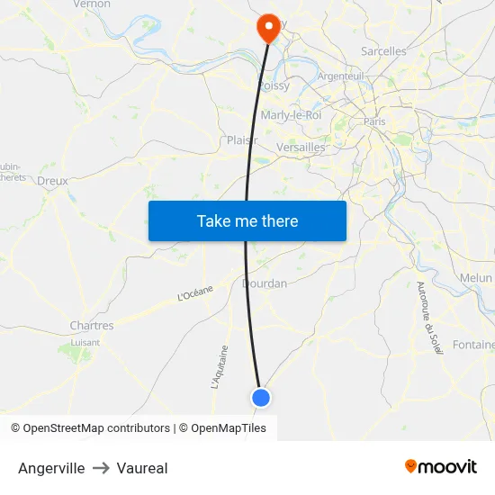 Angerville to Vaureal map