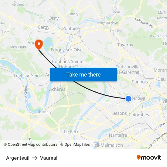Argenteuil to Vaureal map