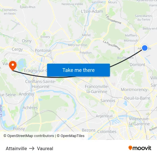 Attainville to Vaureal map