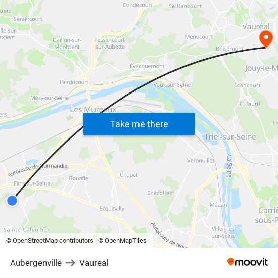 Aubergenville to Vaureal map