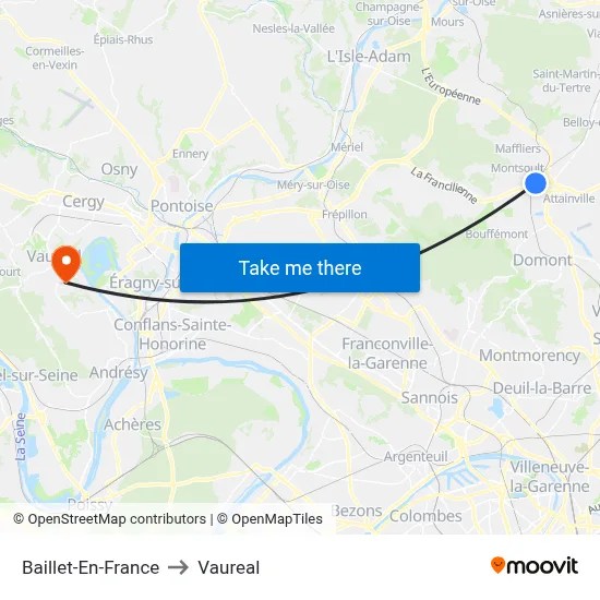 Baillet-En-France to Vaureal map
