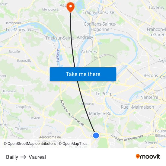 Bailly to Vaureal map