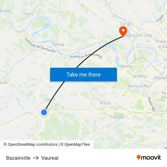 Bazainville to Vaureal map
