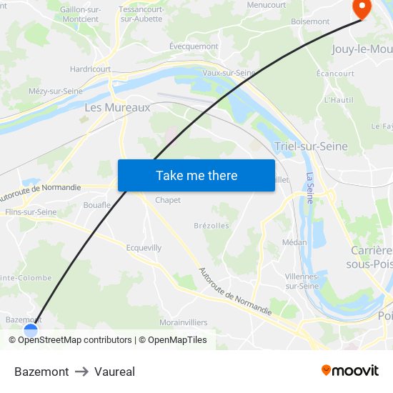 Bazemont to Vaureal map