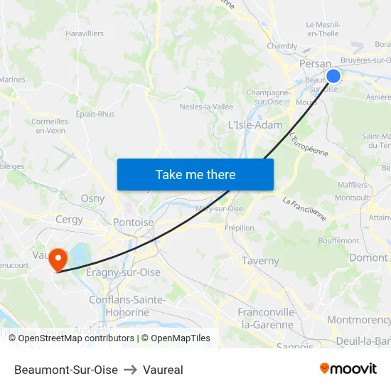 Beaumont-Sur-Oise to Vaureal map