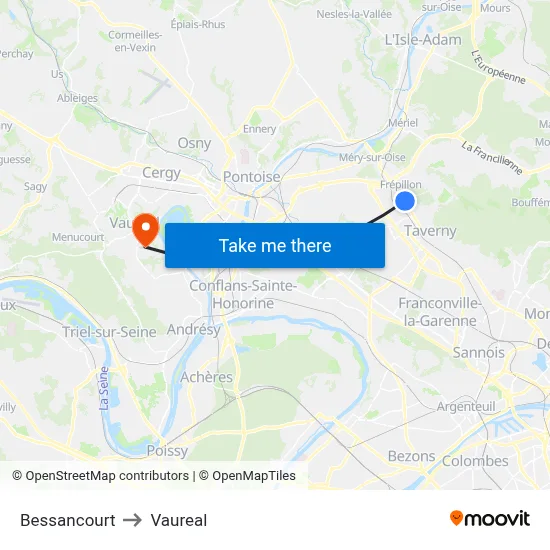 Bessancourt to Vaureal map