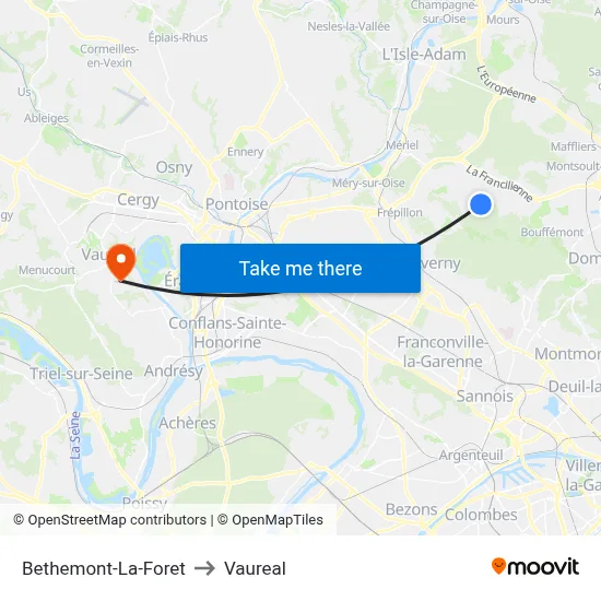Bethemont-La-Foret to Vaureal map