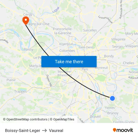Boissy-Saint-Leger to Vaureal map