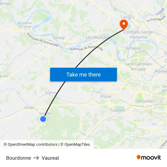 Bourdonne to Vaureal map