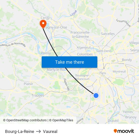 Bourg-La-Reine to Vaureal map