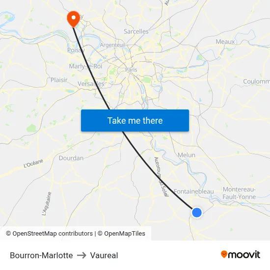 Bourron-Marlotte to Vaureal map