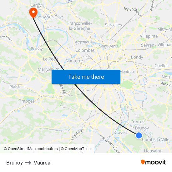 Brunoy to Vaureal map