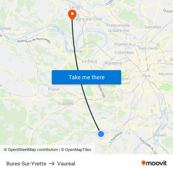 Bures-Sur-Yvette to Vaureal map