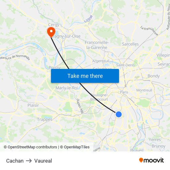 Cachan to Vaureal map