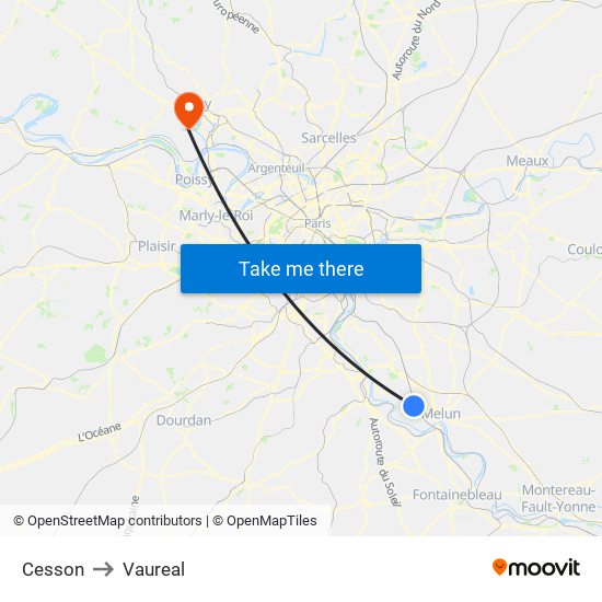 Cesson to Vaureal map