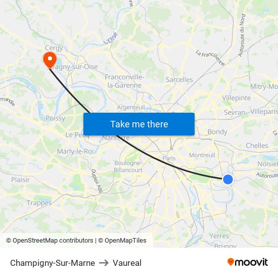 Champigny-Sur-Marne to Vaureal map