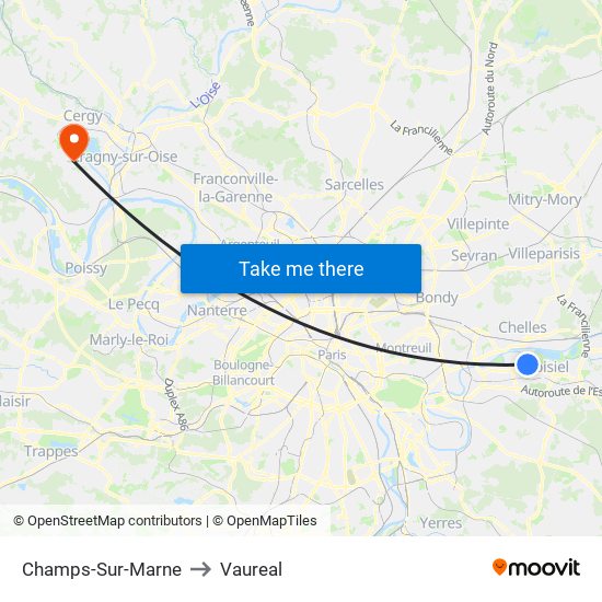 Champs-Sur-Marne to Vaureal map