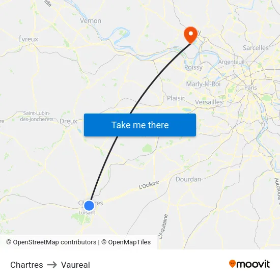 Chartres to Vaureal map