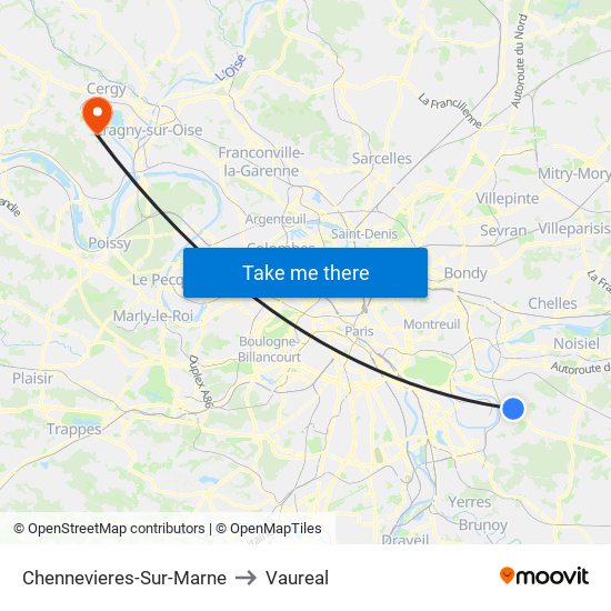 Chennevieres-Sur-Marne to Vaureal map